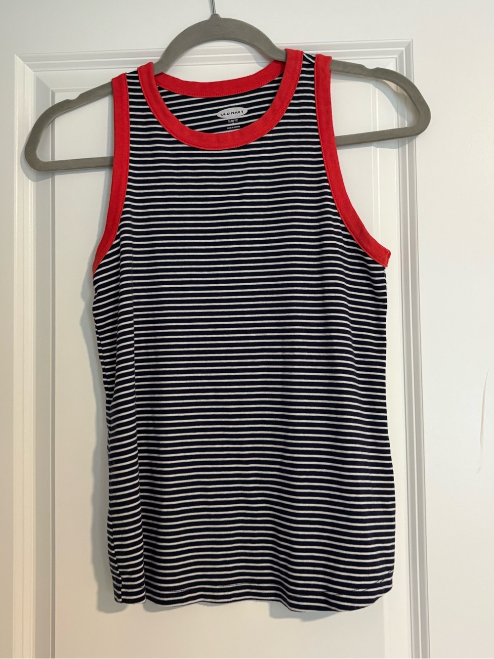 Old Navy Navy & White Striped Slim Fit Tank Top Fourth of July Patriotic Size S